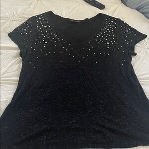 INC Chic Black Studded Women's V-neck Tee